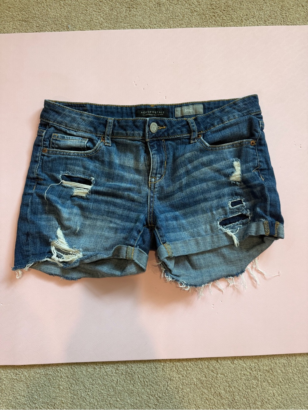 Aeropostale Blue Distressed Roll-Cuff Denim Shorts - Women